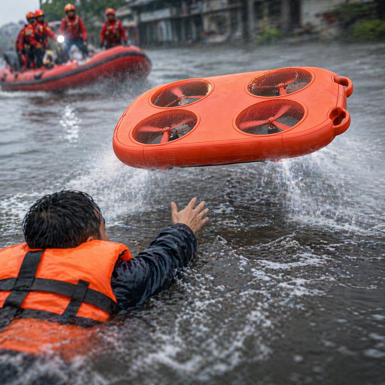 Craft approaching a rescued person in life vest